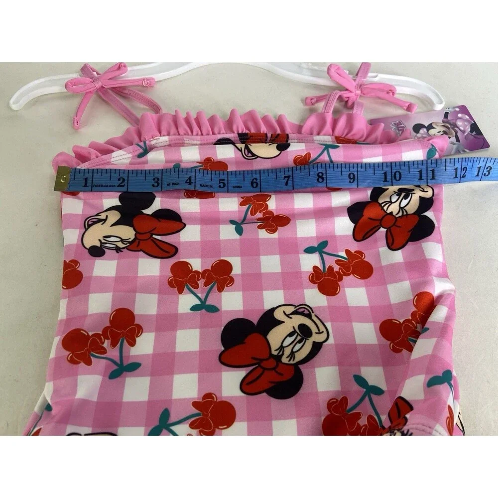 Disney Minnie Mouse Cherry Gingham One Piece Swimsuit Swimwear Girls Size 6X